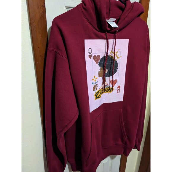 Hanes Ecosmart Woman Red Black Queen Playing Card Hoodie Sweatshirt Size Medium - Picture 6 of 8